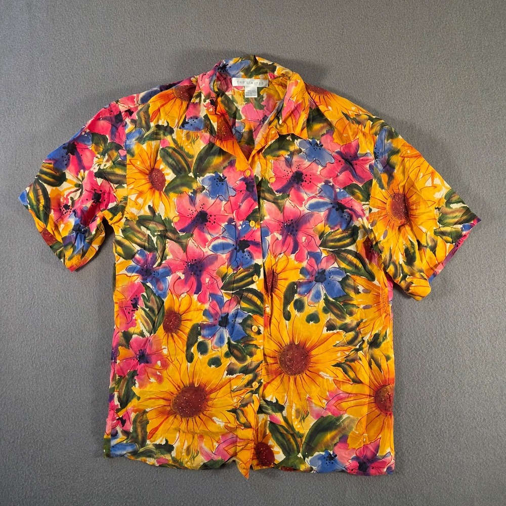 Vintage The Limited Shirt Womens Small Sunflower Floral Silk Blouse Button Up